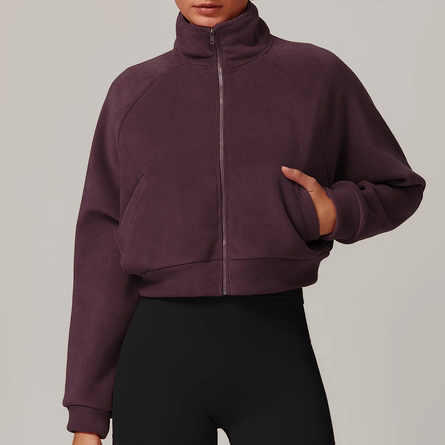 Serenity windproof fleece jacket in neutral tone, high-neck cozy fit, anti-pill durable outdoor layer