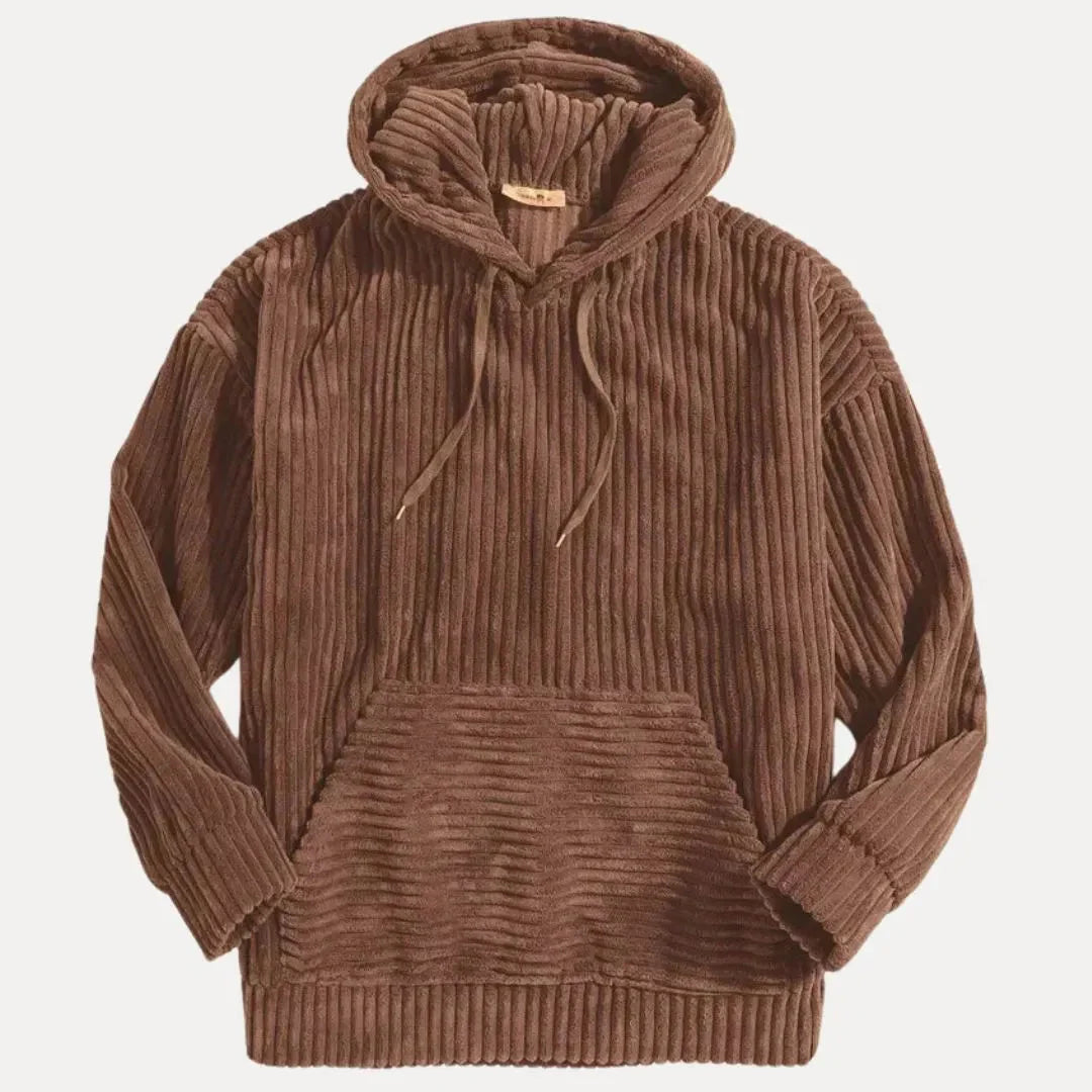 Men's corduroy hoodie thickened cotton velveteen texture hooded sweatshirt with front kangaroo pocket