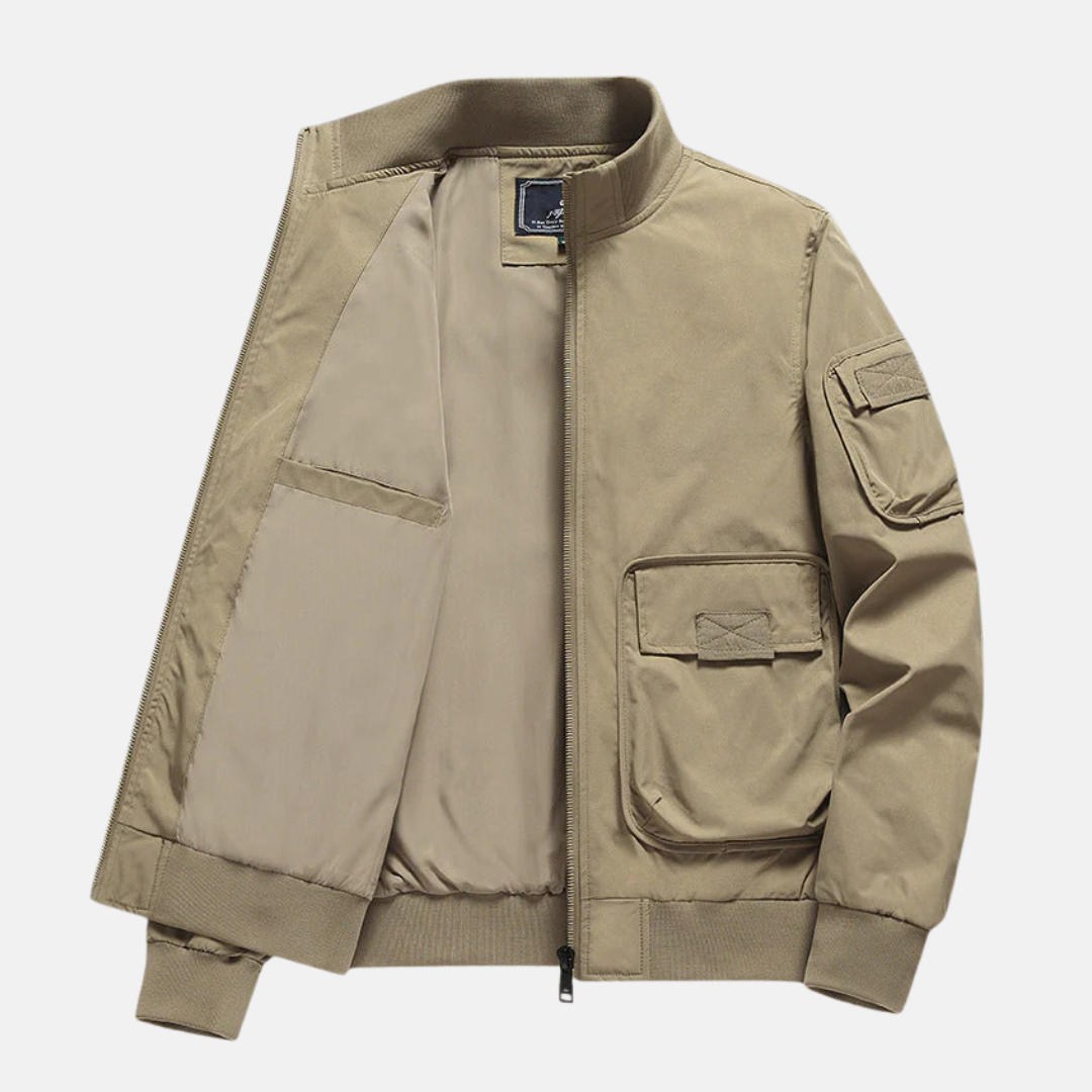 Men's navy bomber jacket relaxed fit lightweight wind-resistant full zip with patch pockets