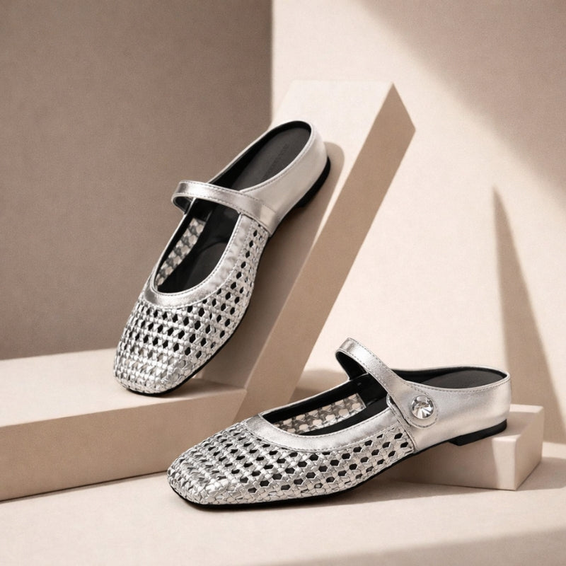 Goldie | Women's Mary Jane Mules Woven Flat Slip On Shoes