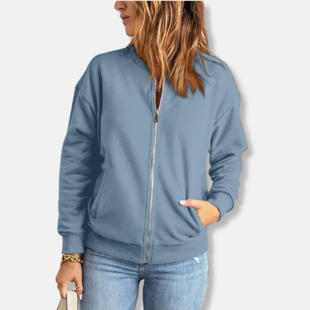 Women's lightweight casual jacket with zipper and ribbed edge in relaxed silhouette for everyday wear