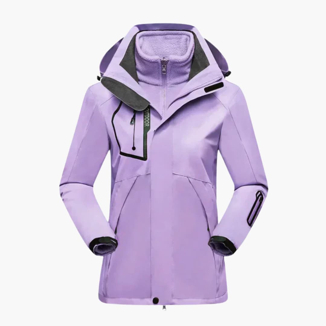 Women's ski jacket removable lining high collar full-zip winter layering versatile cold-weather outerwear