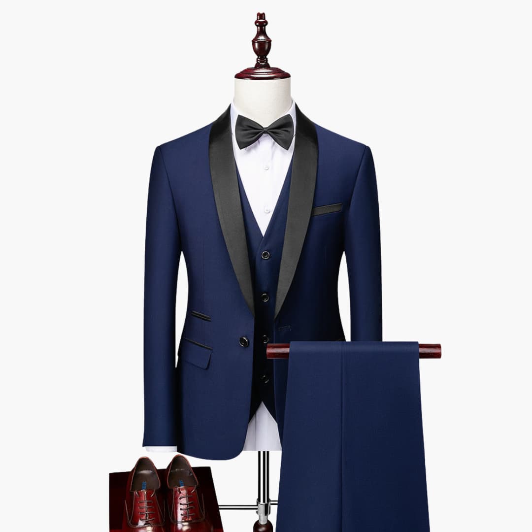 Men's slim fit three-piece suit notched lapel blazer vest trousers lightweight formal wear