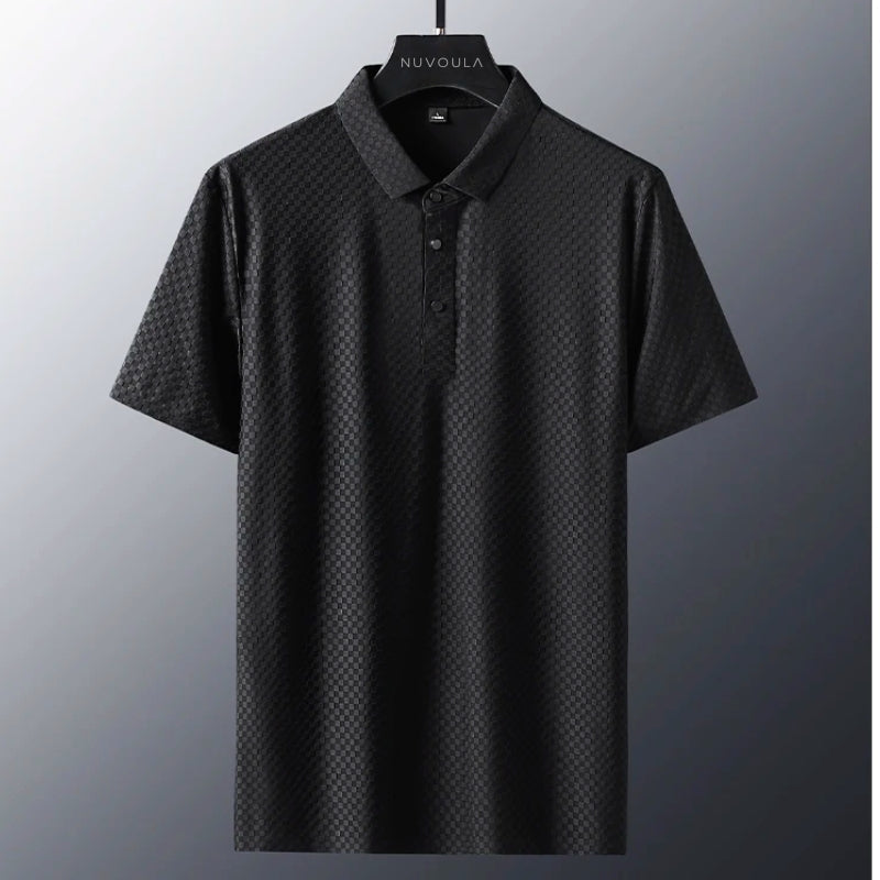 Men's lightweight checkerboard polo shirt slim fit breathable four-way stretch fabric smart-casual style