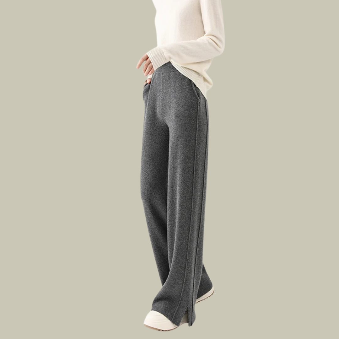 Women's high-waist wide-leg wool trousers in classic cut with flattering high-rise silhouette for office