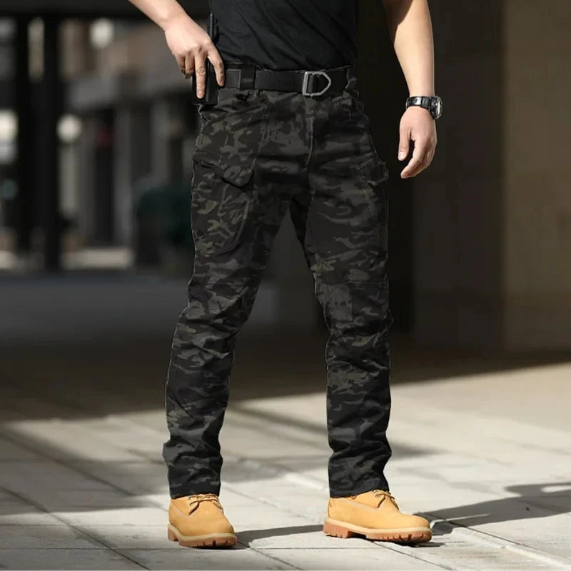 Men's highland tactical camo cargo pants with MilSpec ripstop stretch fabric and multi-pocket design
