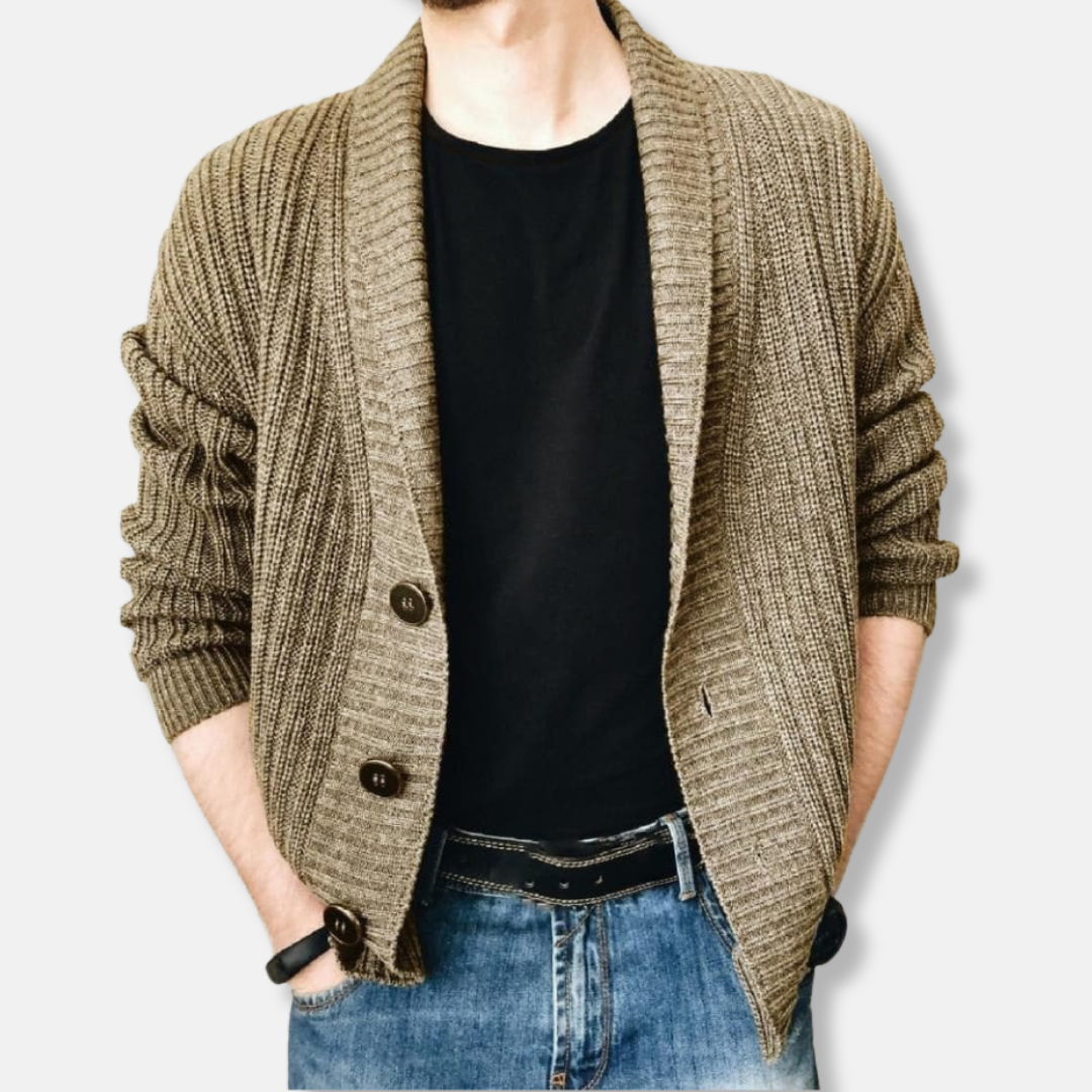 Men's relaxed fit shawl collar cardigan button-front everyday layering versatile winter knitwear
