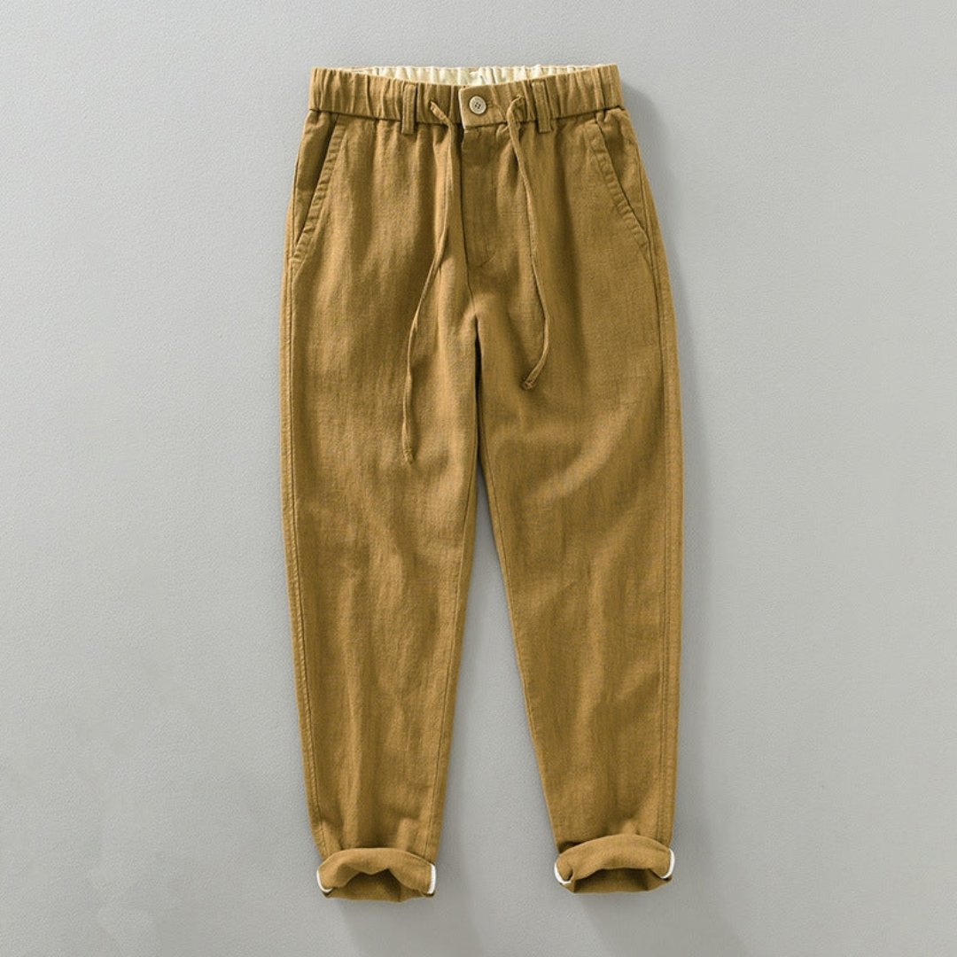 Unisex relaxed-fit ramie cotton pants breathable lightweight with elastic drawstring waist