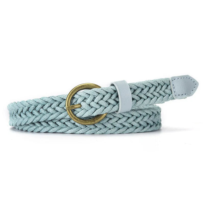 Milene unisex braided rope belt soft waxed texture vintage brass buckle no-holes casual formal