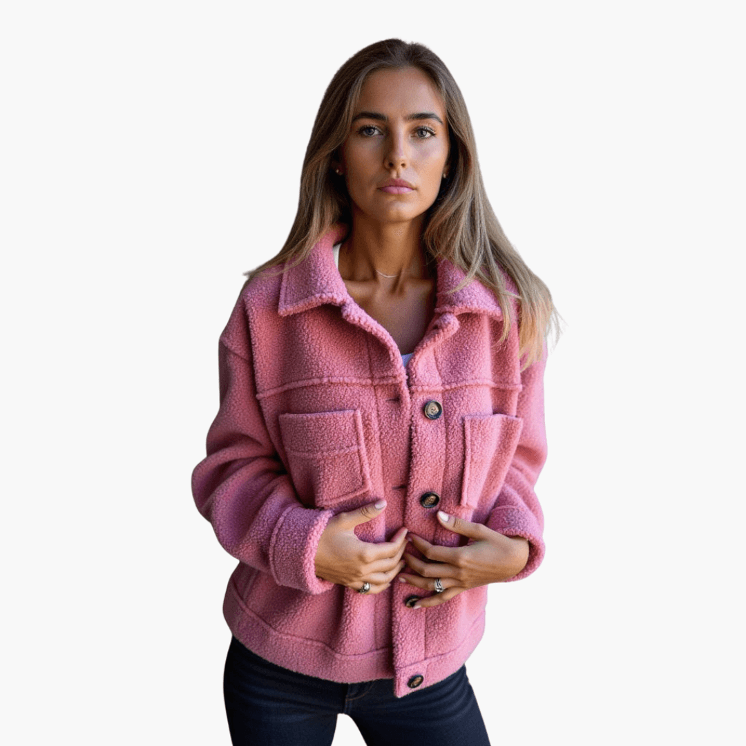 Women's fleece jacket button-front cozy winter style with soft warm everyday comfort layer