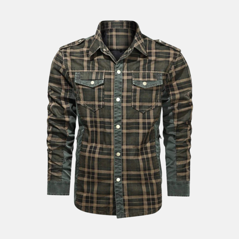 Men's woven plaid shirt jacket hip-length regular fit smart casual pointed collar layering piece