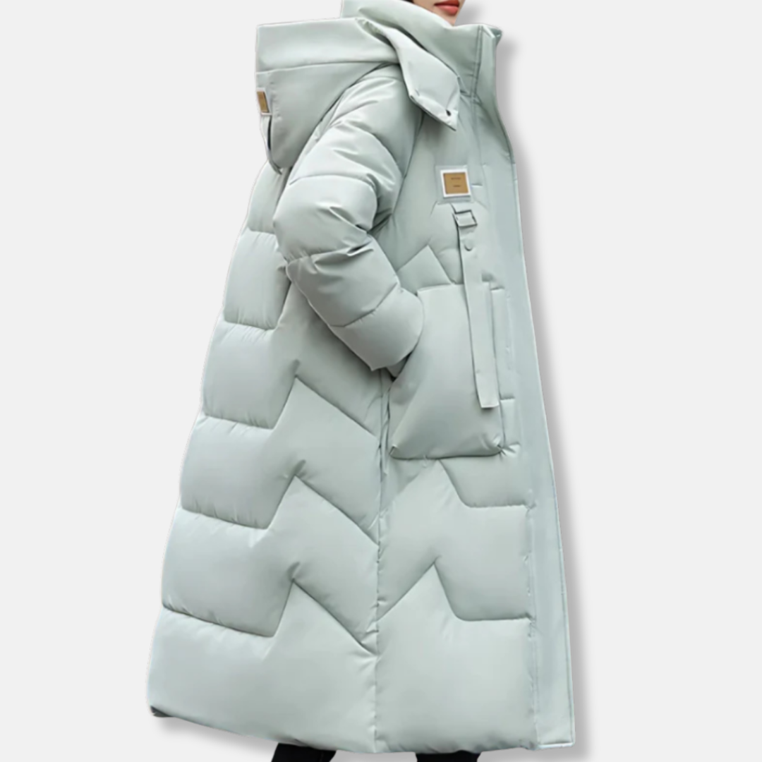 Women's quilted insulated trench coat oversized fit with hood, weather-ready lightweight padding