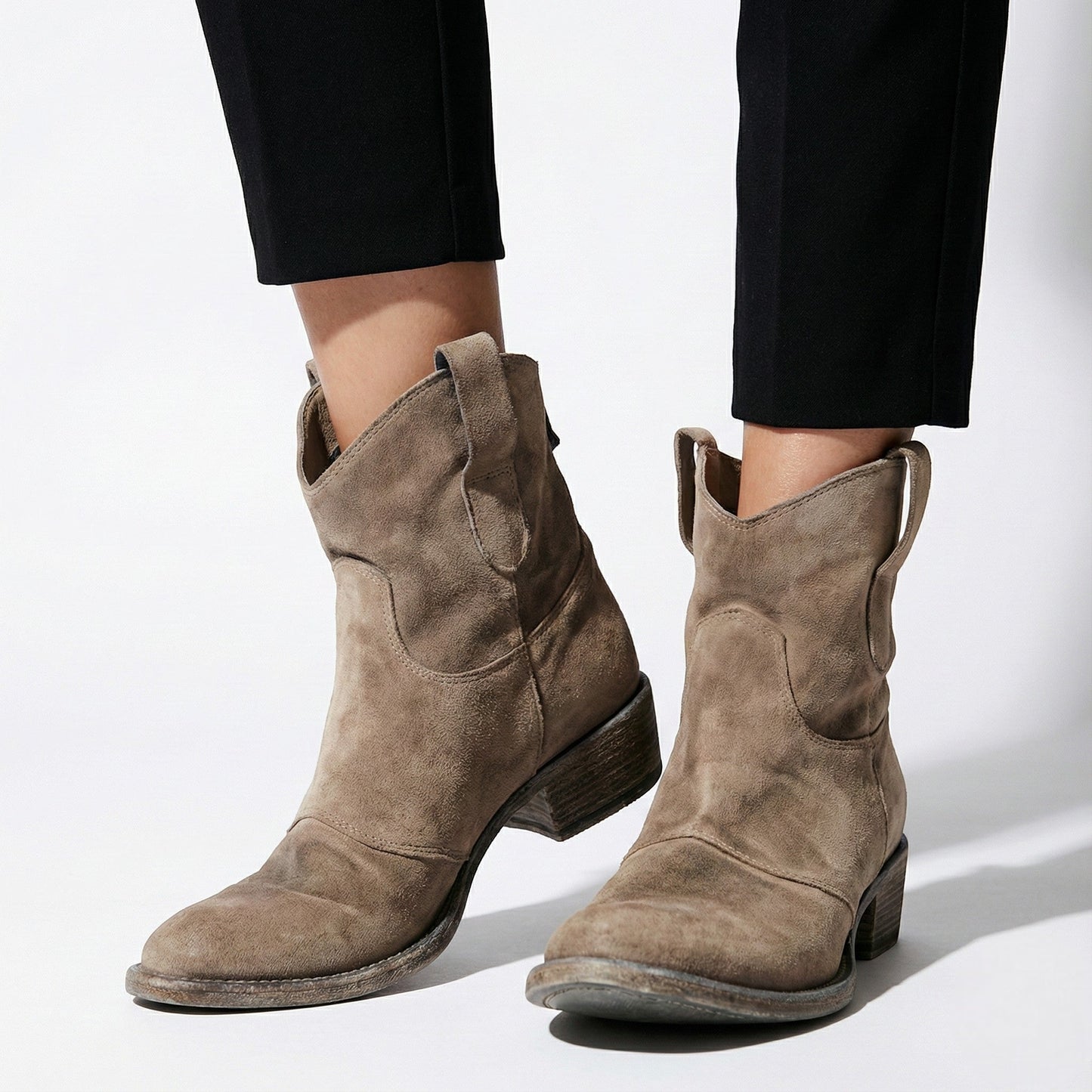 Women's western ankle boots pointed toe city-ready everyday comfort style in neutral tones