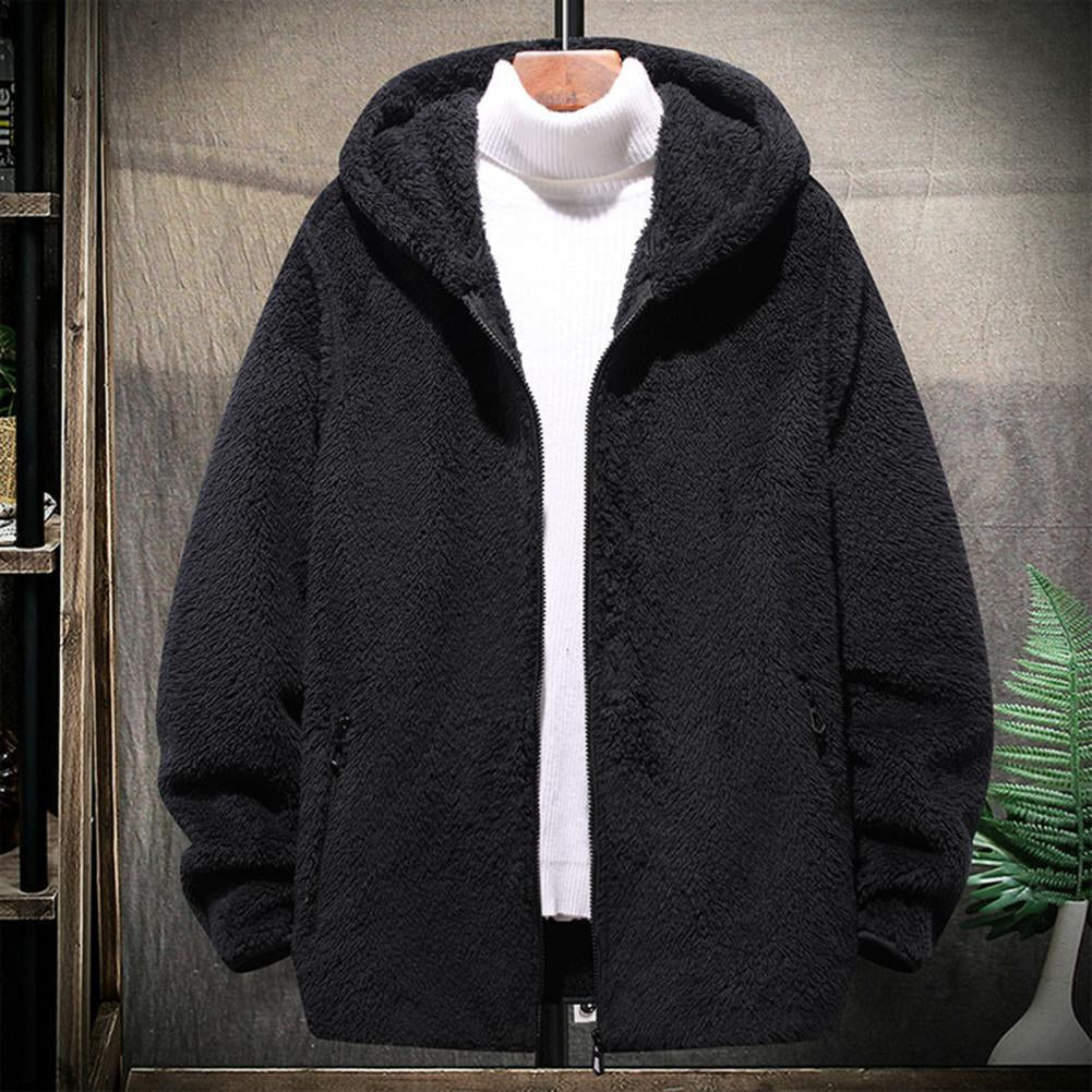 Men's oversized gray zip-front fleece hoodie jacket with relaxed fit and plush cozy fabric