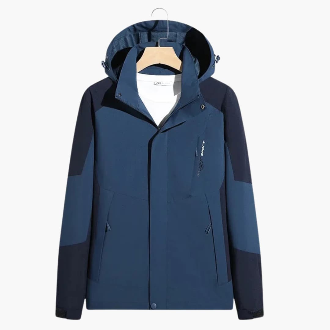 Unisex ski jacket with hood, high collar, full-zip closure and zippered pockets for all-weather use