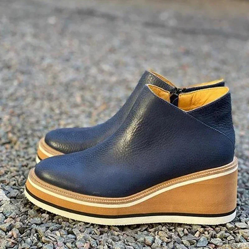 Women's black platform wedge ankle boots with cushioned sole, stylish everyday lift and support