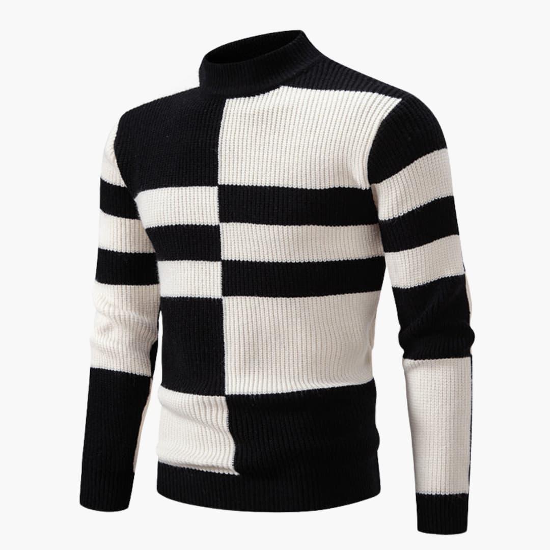 Men's colorblock knit sweater loose-fit silhouette in bold multicolor modern design for work or weekend