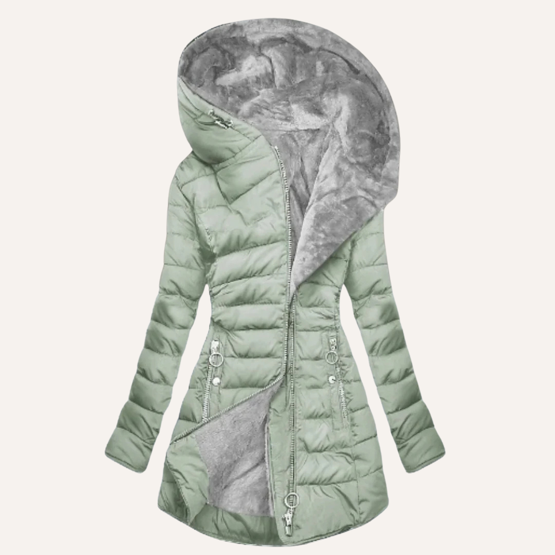 Quilted waterproof puffer jacket insulated winter coat with angled full-zip for outdoor wear