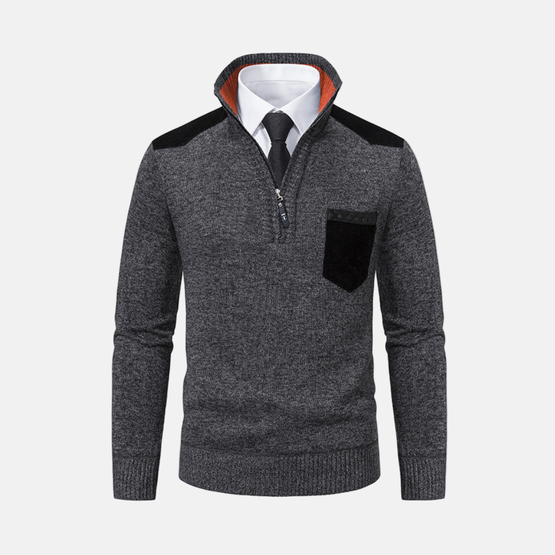 Men's knit blend quarter-zip pullover sweater with stand collar, smart casual style