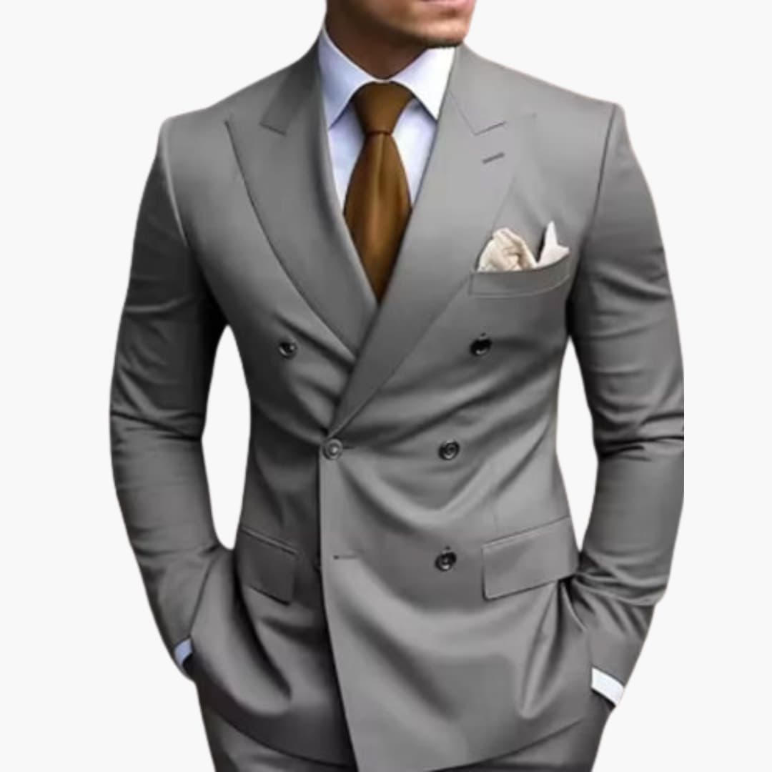 Men's navy double-breasted six-button suit slim-fit trousers lightweight all-season professional fabric