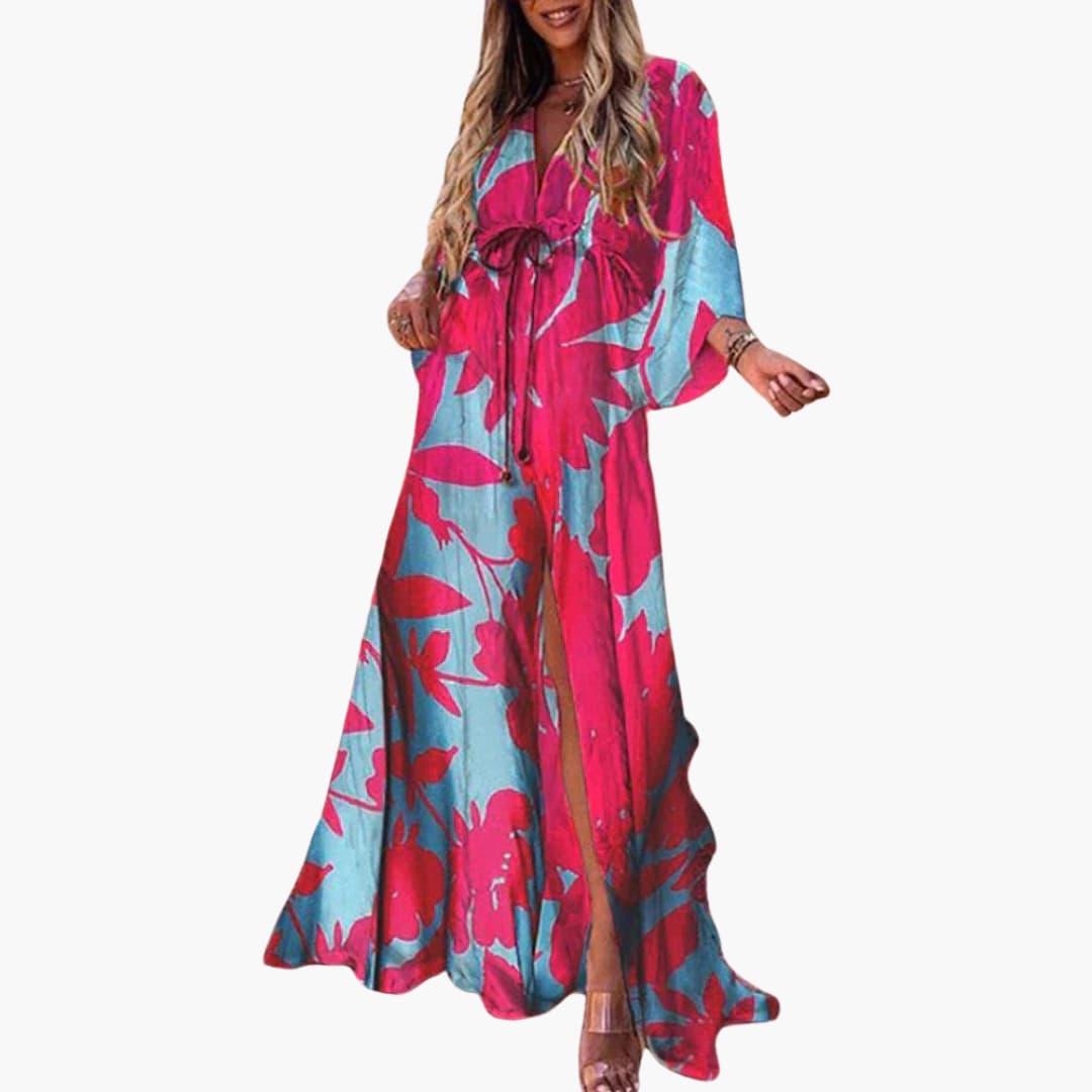 Women's colorful floral print maxi dress lightweight breathable summer style vibrant hues