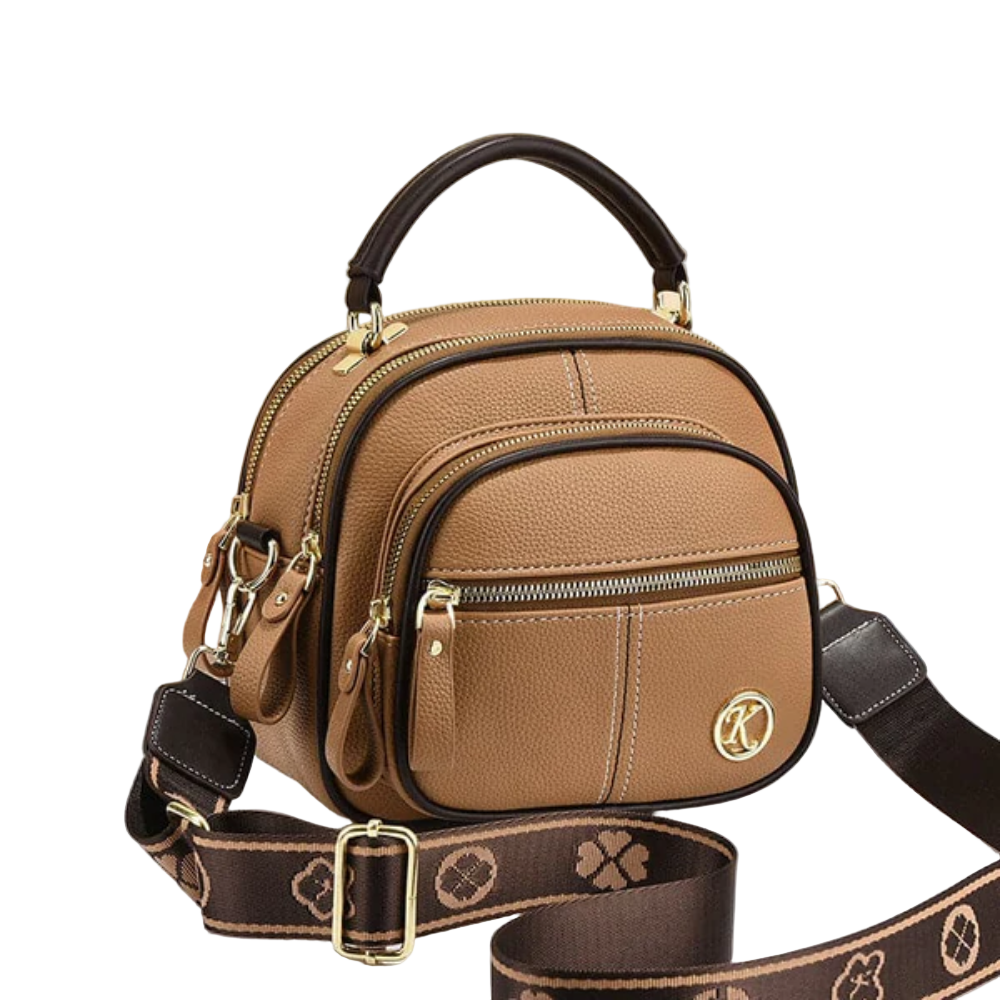 Jan mini handbag vegan leather chic compact organizer dual zippers detachable strap women