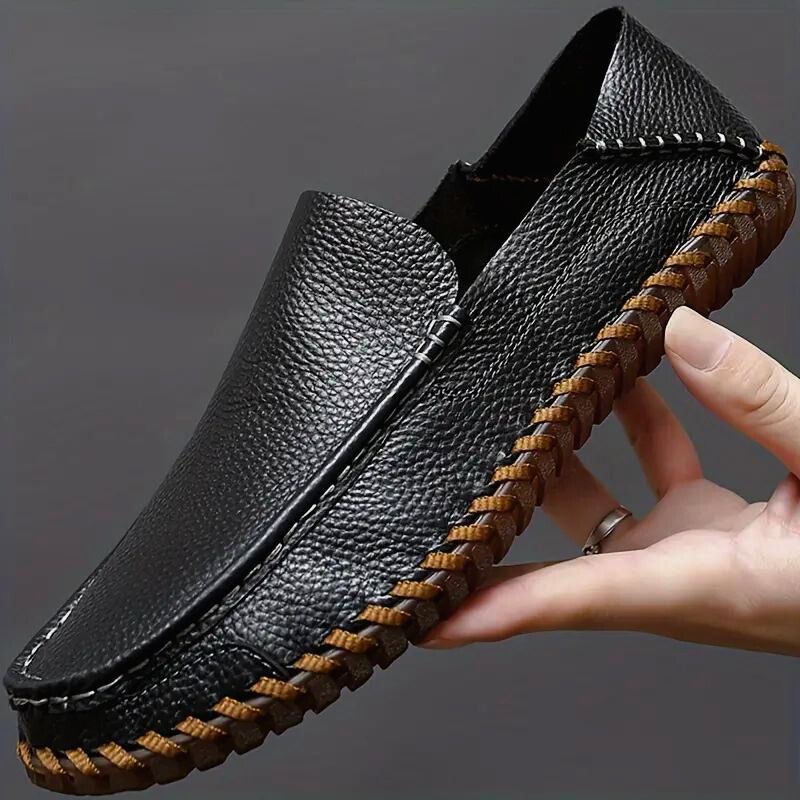 Men's brown genuine Italian leather loafers handcrafted slip-on shoes breathable semi-formal comfort fit