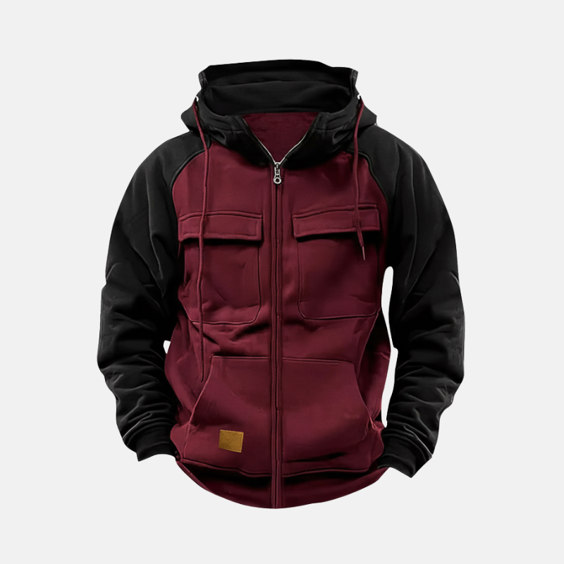 Men's knit blend pullover hoodie relaxed hip-length fit with drawstrings for casual athleisure