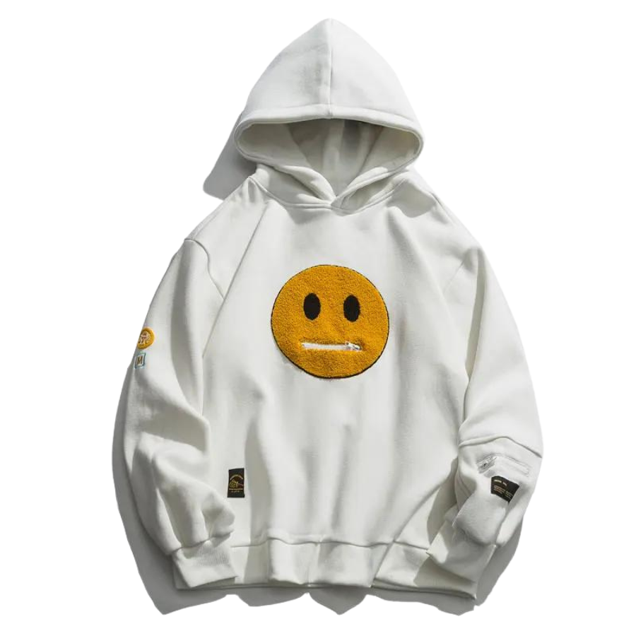 Black white patchwork hoodie unisex streetwear zip-up mouth detail soft fleece interior bold fit