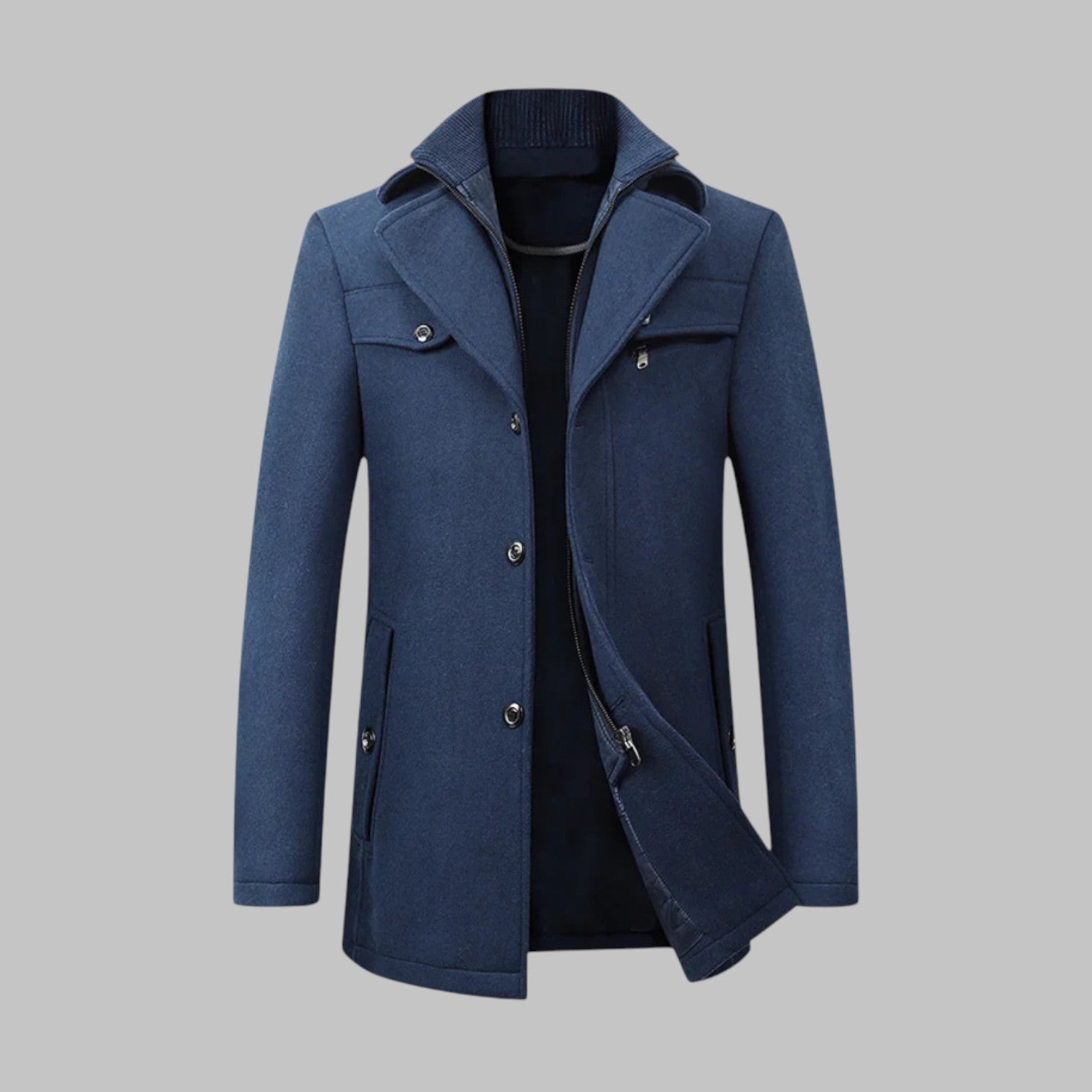 Jaron men's wool winter coat regular fit in gray, red, black or blue with smooth refined drape