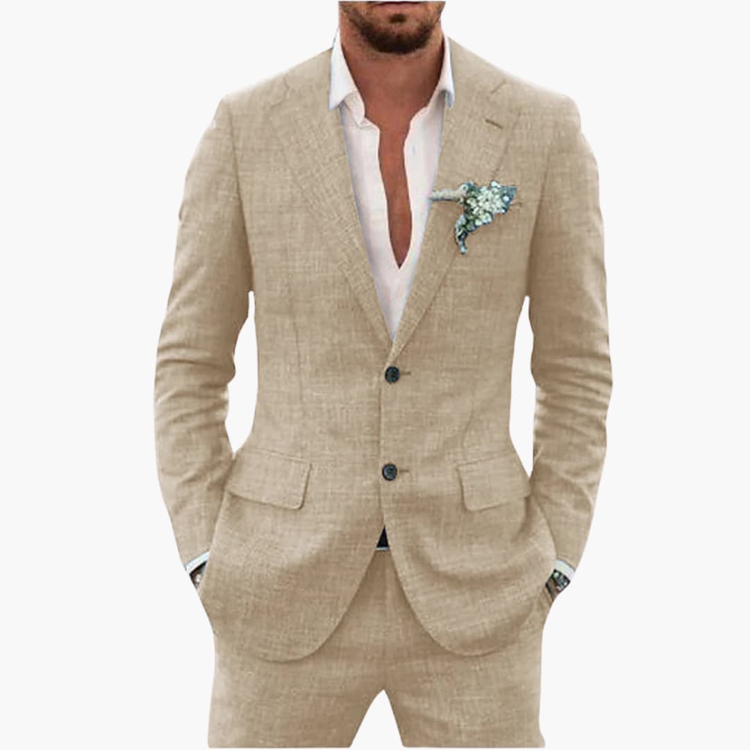 Men's lightweight tailored-fit two-piece summer suit, notched lapel blazer and trousers for formal occasions