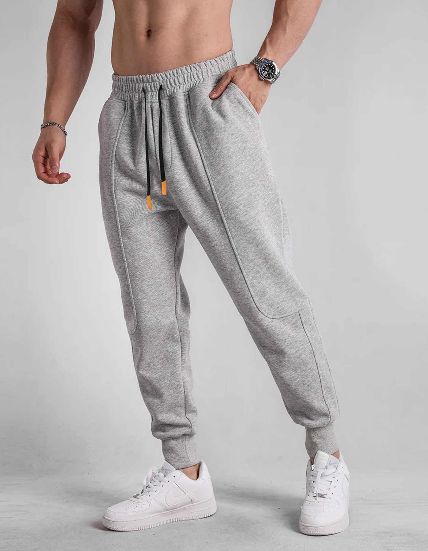 Charcoal tapered fleece jogger unisex heavyweight with articulated knees for all-day mobility