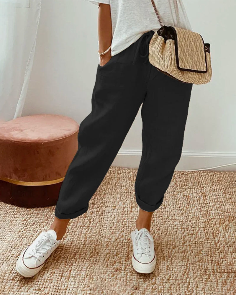 Women's loose fit casual pants with elastic waistband, relaxed silhouette for all-day comfort