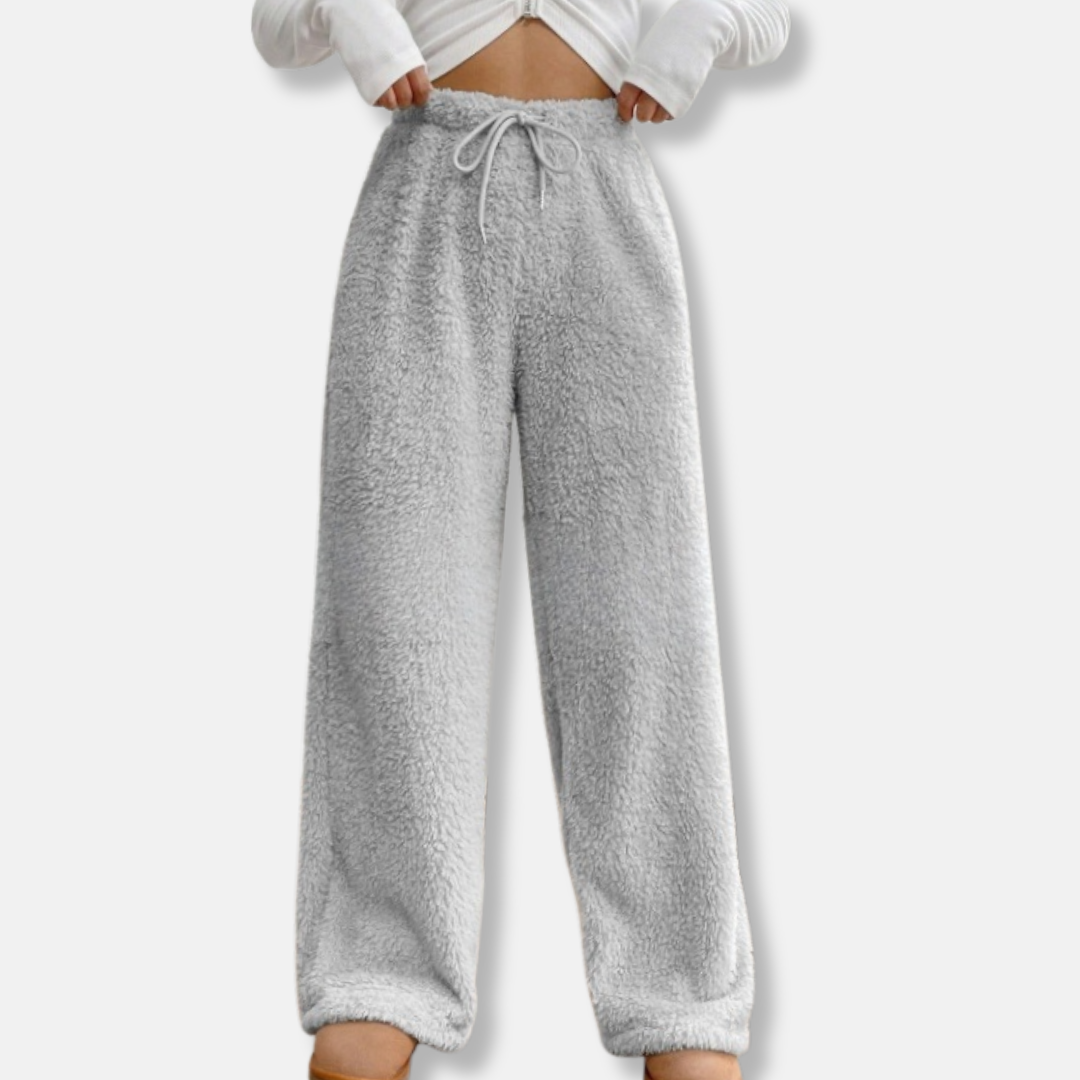Women's plush fleece wide-leg lounge pants loose fit drawstring waistband cozy home comfort