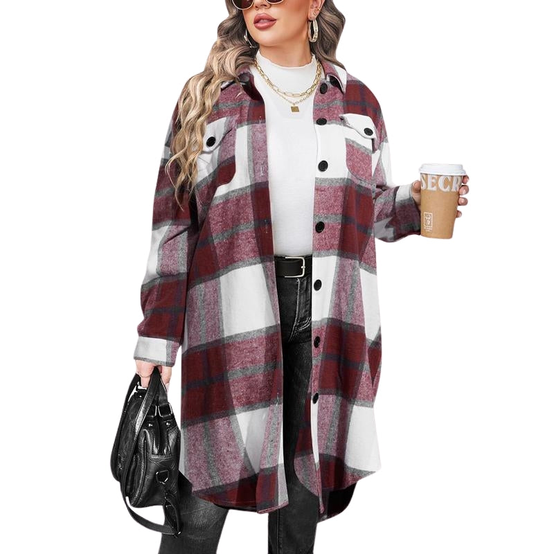 Evelyn plus-size flannel plaid shirt lightweight warmth relaxed silhouette curvy women easy layering