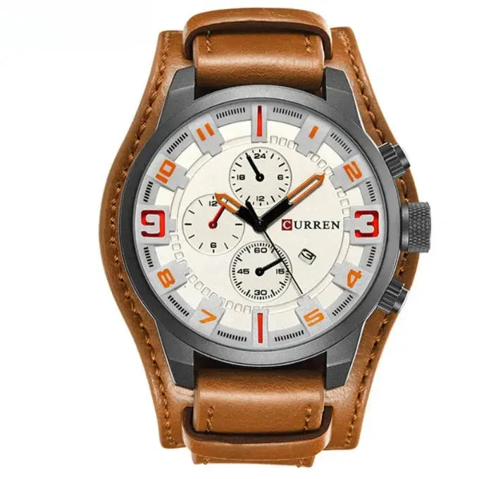 Men's Logan chronograph leather watch with three sub-dials and scratch resistant glass for daily wear