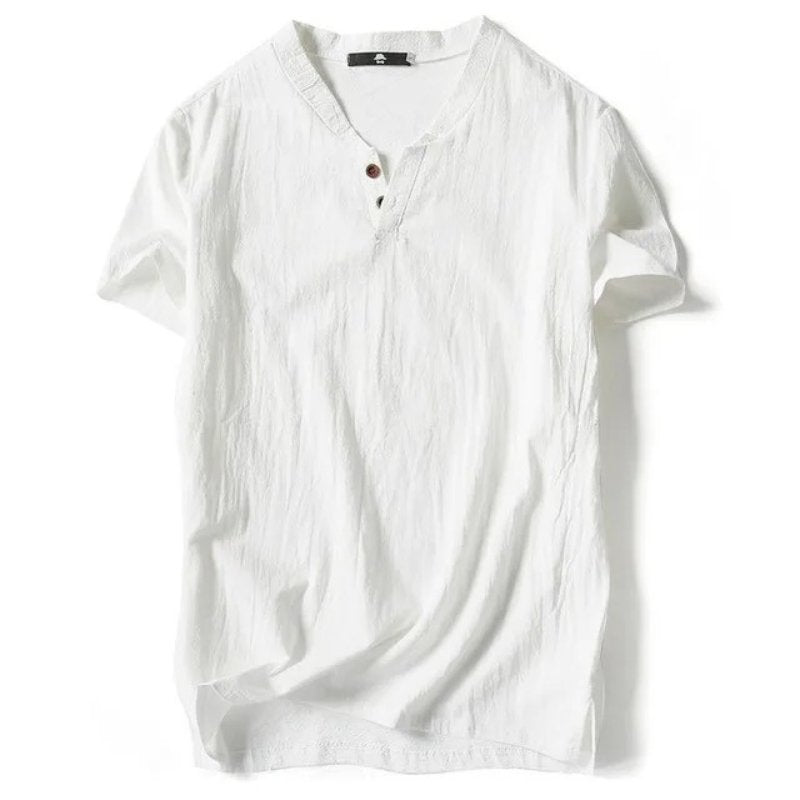 Unisex linen V-neck t-shirt lightweight breathable fabric classic relaxed fit everyday casual wear