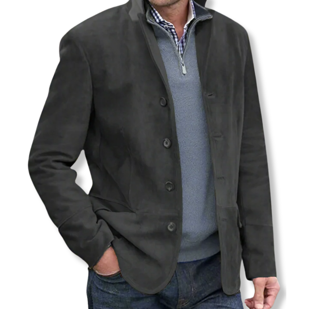 Men's navy tailored fit hip-length jacket with classic button-front closure for refined everyday style