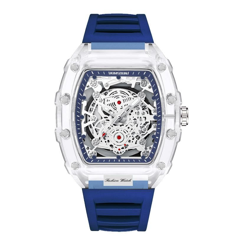 Rylan Forge skeleton watch transparent gear barrel quartz waterproof shockproof bold mechanical style
