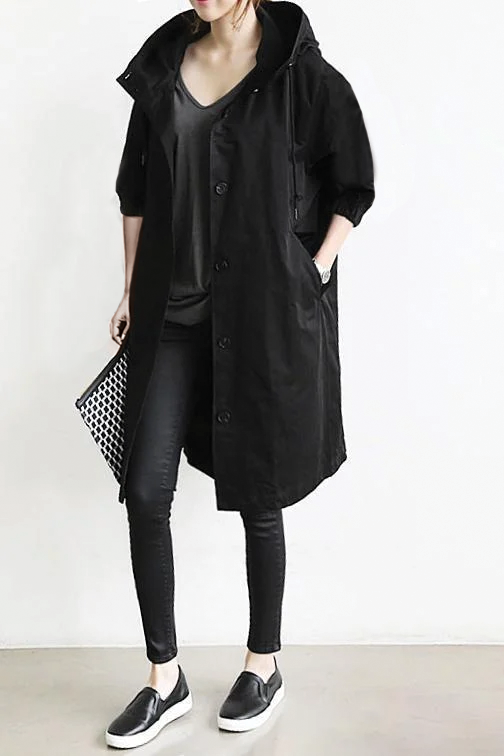 Women's beige hooded trench coat classic silhouette detachable hood premium soft fabric