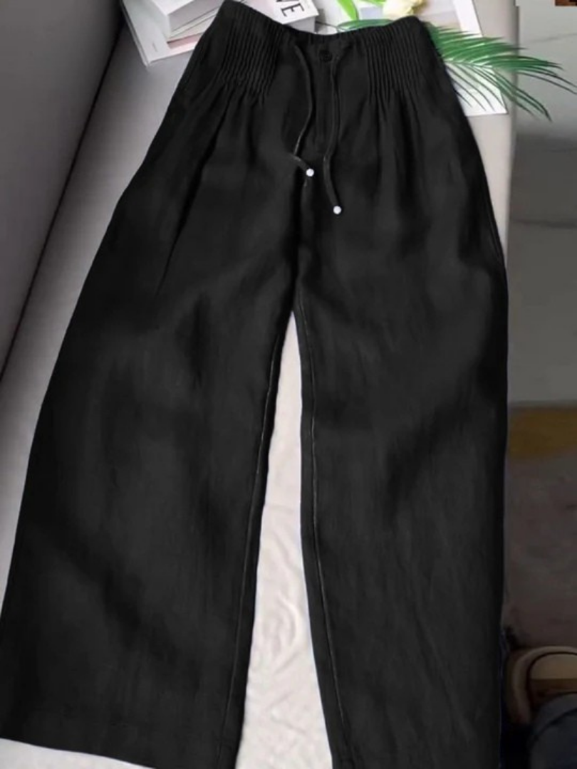 Women's relaxed wide-leg drawstring pants, easy-fit silhouette with elastic waistband for everyday comfort