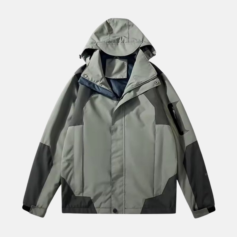 Men's windproof water-resistant outdoor jacket with adjustable hood, lightweight polyester shell