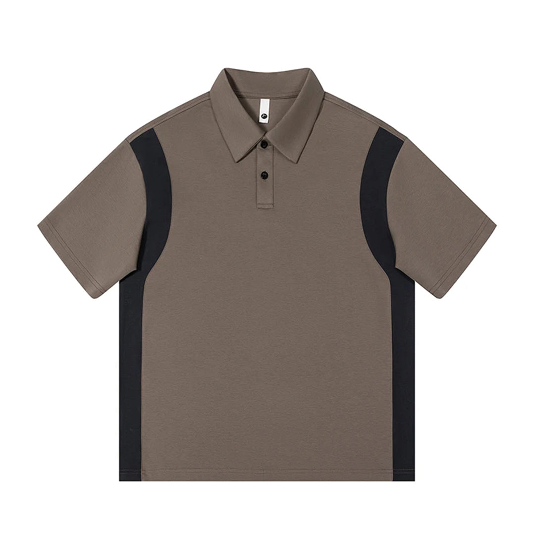 White cotton blend polo shirt contrast panels sculpted silhouette loose fit anti-pilling modern style