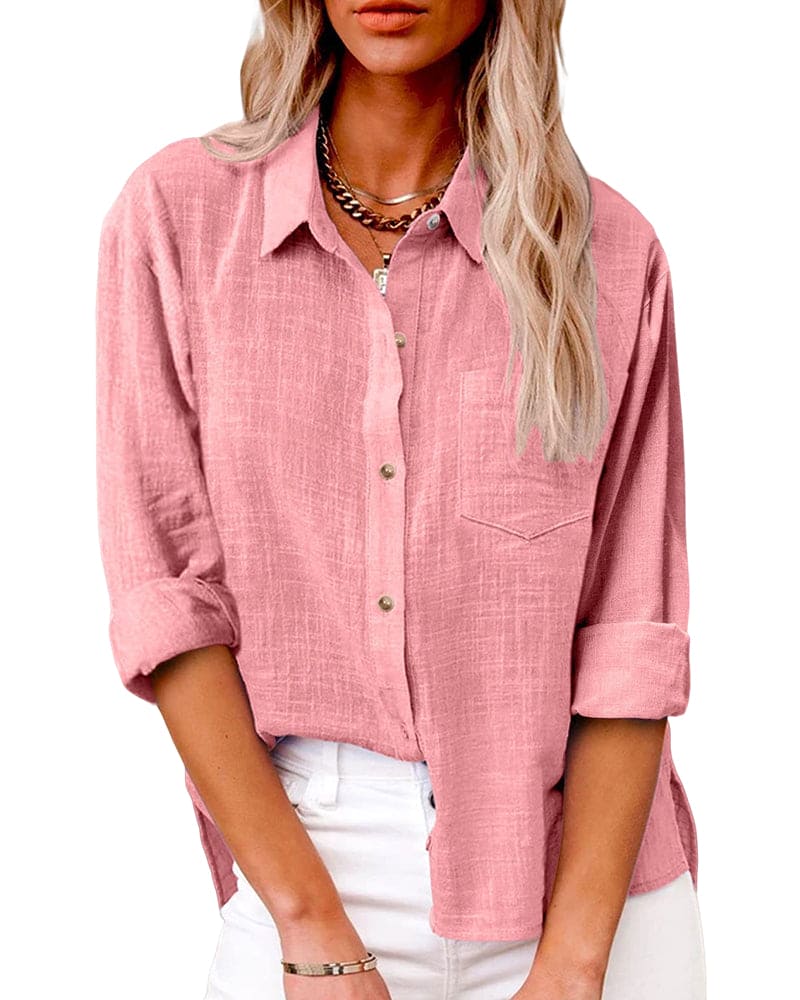 Women's casual long sleeve button-down shirt relaxed fit soft drape versatile everyday style