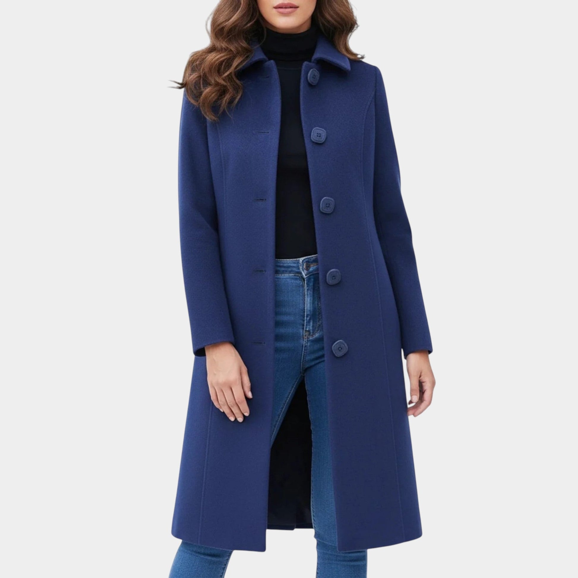 Women's winter trench coat tailored fit-and-flare silhouette single-breasted button-front polished style