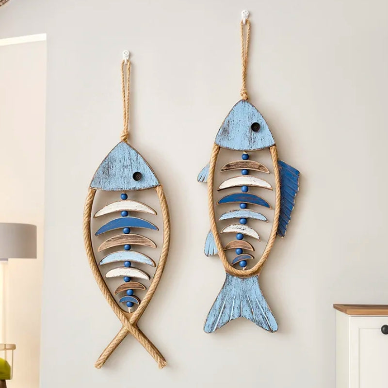 Tahlia handcrafted wooden fish sculpture rustic coastal decor with natural wood grain finish