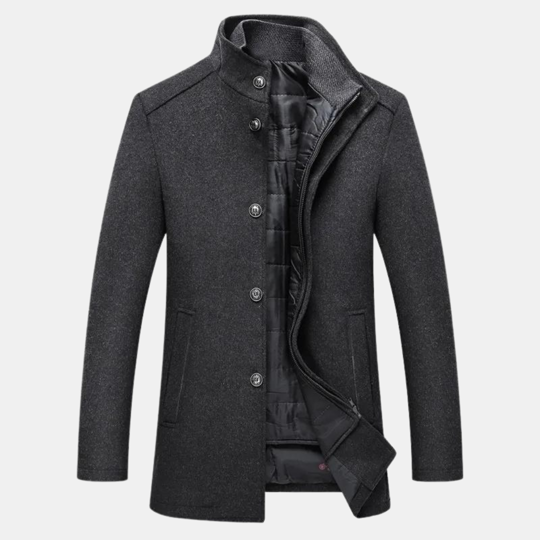 Men's vintage wool trench coat in classic tan, regular fit windproof silhouette for autumn