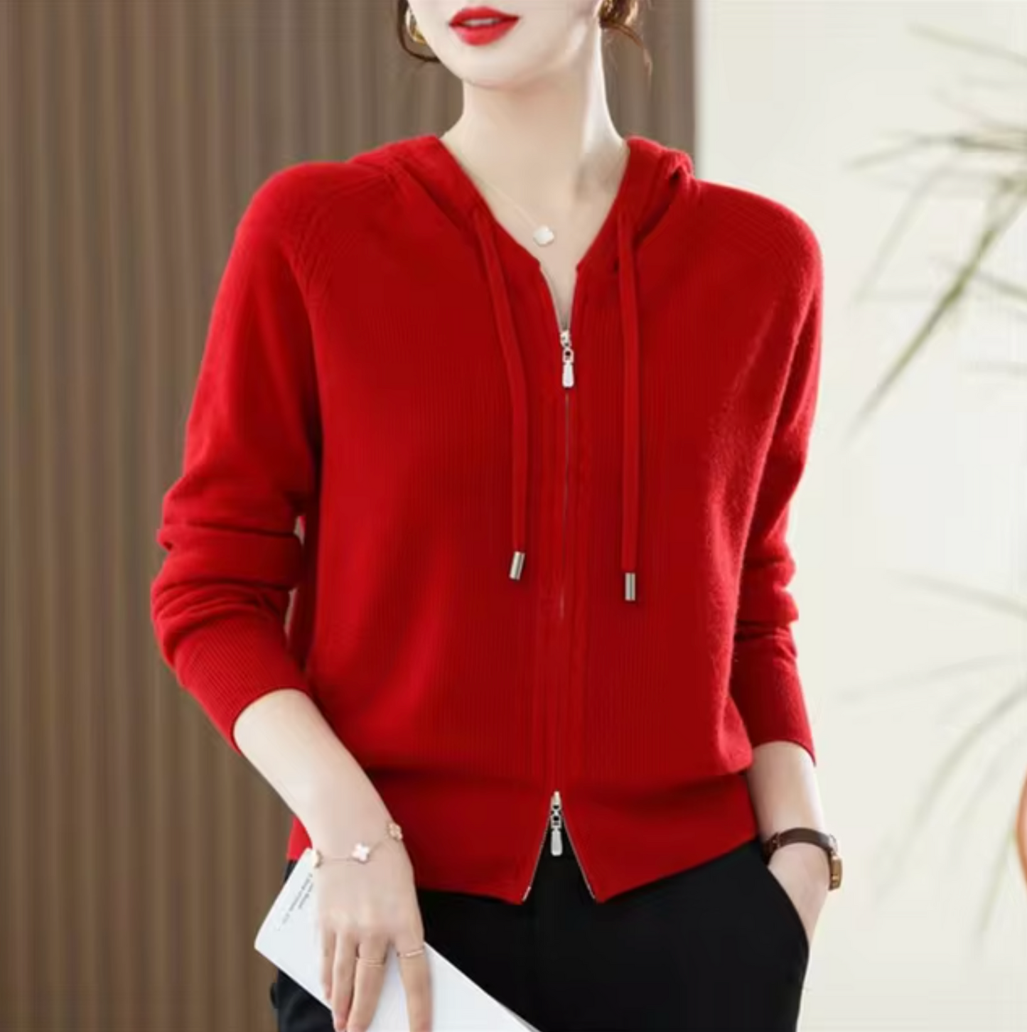 Women's zip-up hooded puffer jacket quilted silhouette casual warm everyday style