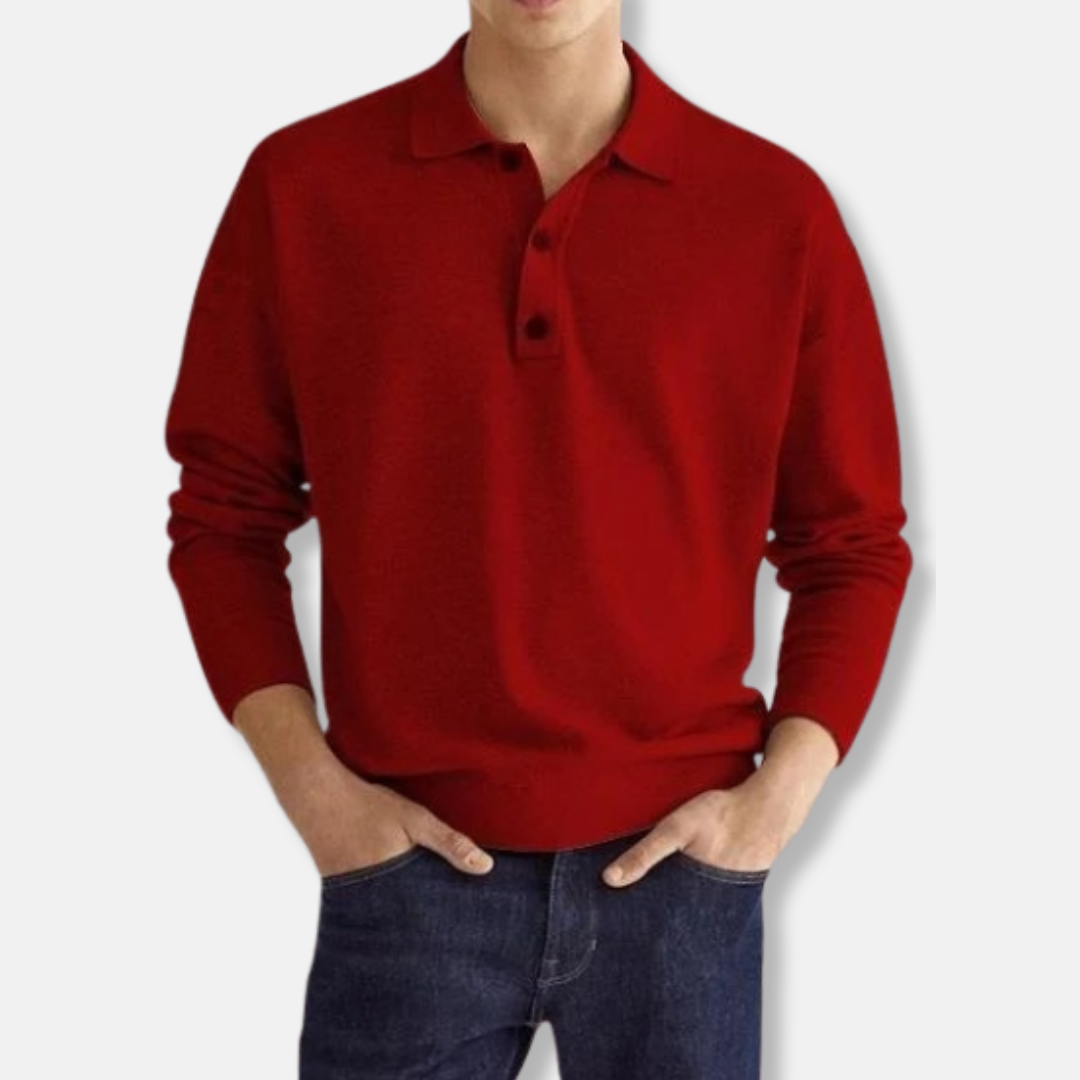 Men's cotton blend polo collar sweater relaxed fit long sleeves smart casual comfort