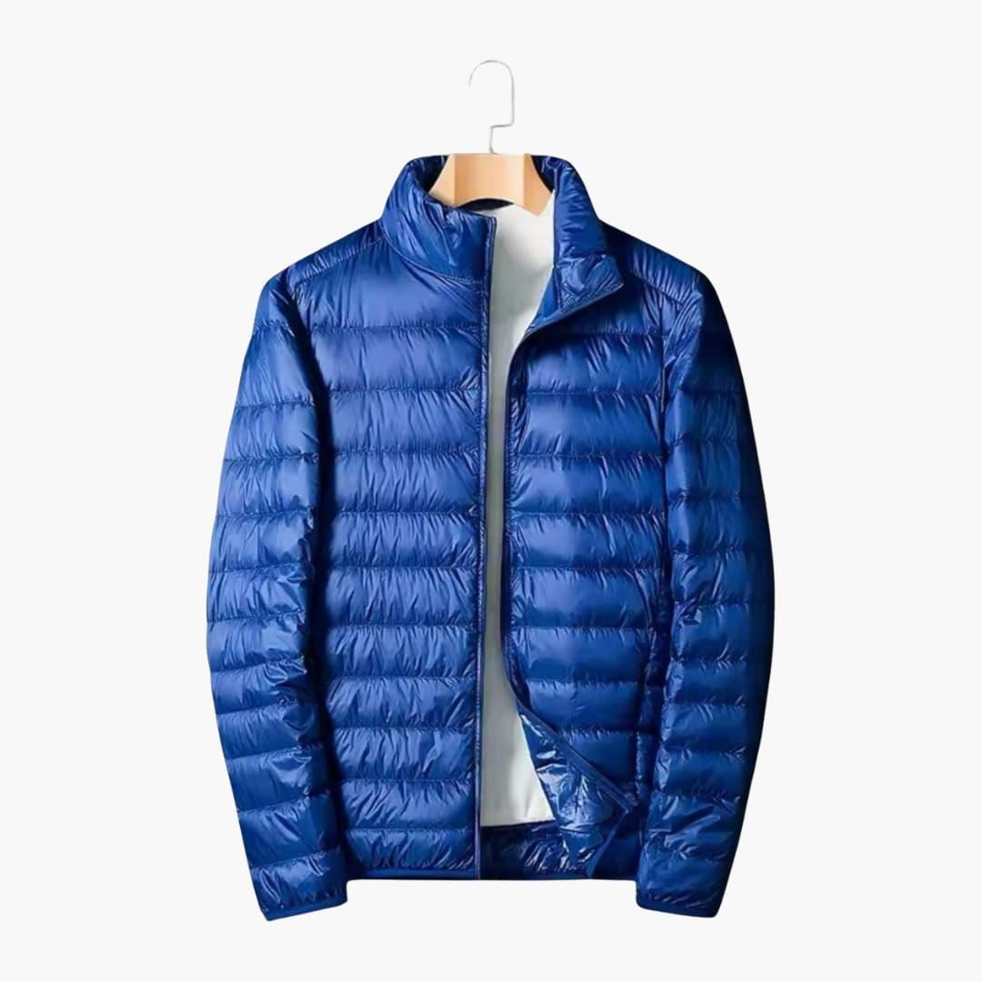 Men's quilted padded jacket black stand-up collar full-zip outdoor winter outerwear